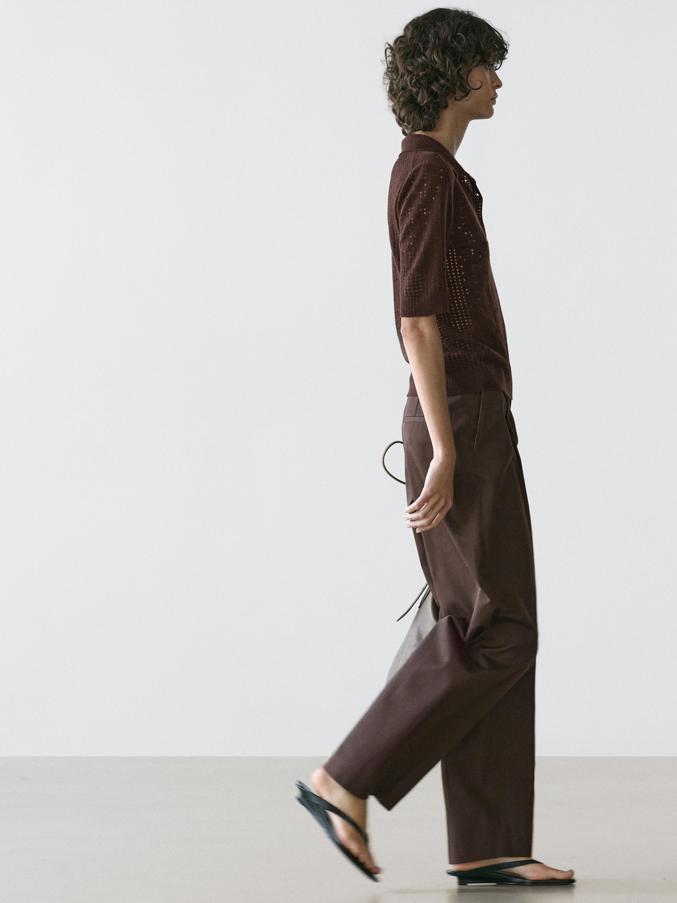 Short sleeve wool blend knit polo shirt